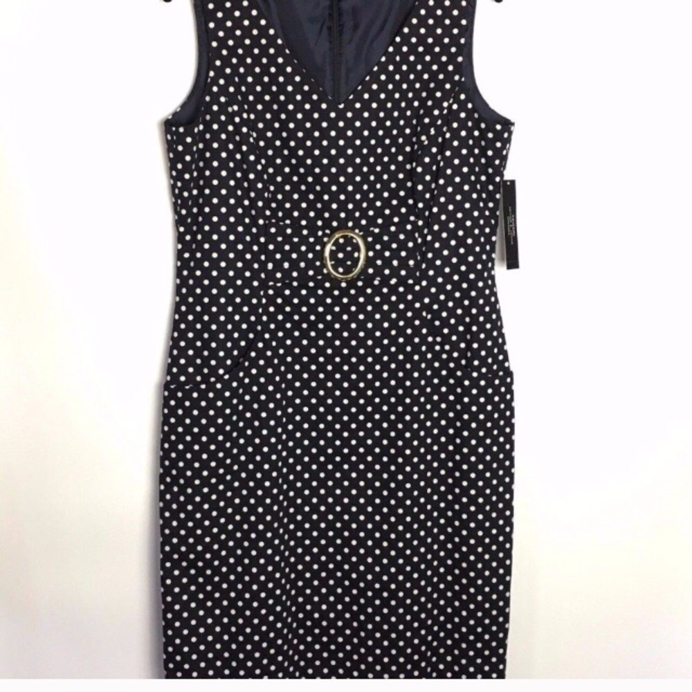 NWOT TAHARI sheath polka dot black and white